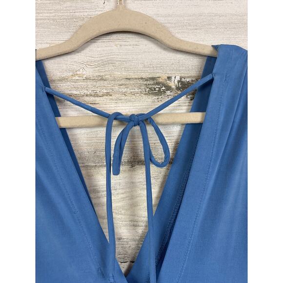 Eri & Ali Anthropologie Womens M Blue Briella High V Neck Sleeveless Midi Dress - Picture 7 of 7